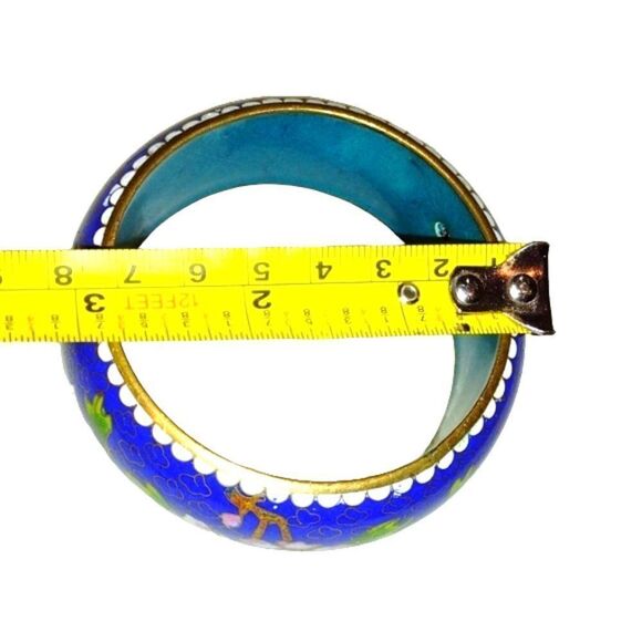 Vintage 1" Wide Chinese Peony Cloisonné Enamel Brass Bracelet Bangle Weight 90g - Picture 6 of 6